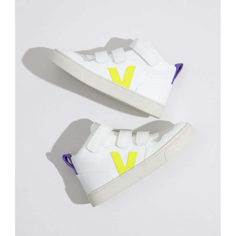 Kids' Veja V-10 MID CWL Shoes White/Purple | ZA 797CTV